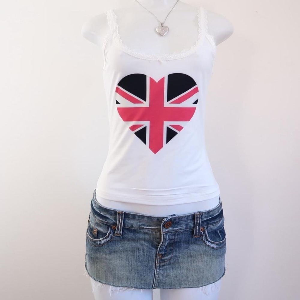y2k union jack heart lace cami coquette graphic white [s]